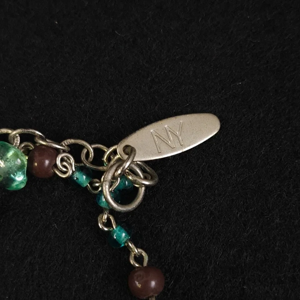 Vtg NY New York & Co Chunky Blue Turquoise Color Necklace Silver Tone Statement - Picture 6 of 7